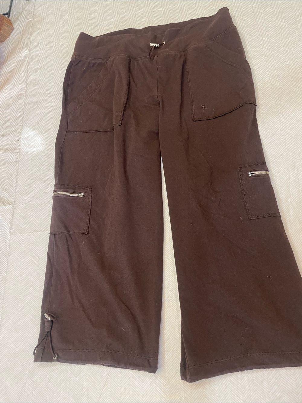 Brown Ladies Wide-Leg Cargo Knit Pants